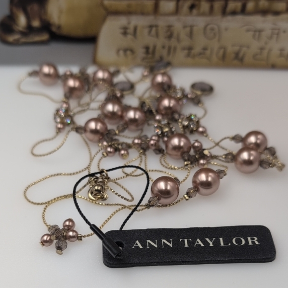 Ann Taylor Gold and Pink 70" Necklace with Faux Pearl And Rhinestone Accents - Picture 4 of 4